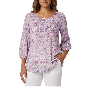 FLORAL & IVY Blouse sz 1X Multicolor Lightweight 3/4 Sleeve Pullover Boho Print